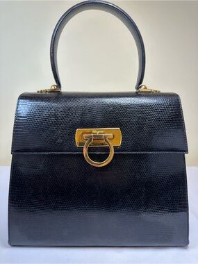 Salvatore Ferragamo RARE Gancini Iconic Top Handle Lizard & shoulder strap COA
